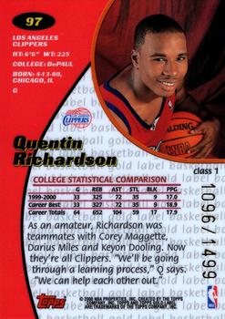 2000-01 Topps Gold Label #97 Quentin Richardson Back