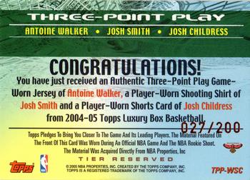 2004-05 Topps Luxury Box - Three-Point Play Relics 200 #TPP-WSC Antoine Walker / Josh Smith / Josh Childress Back