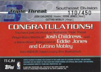 2004-05 Topps Luxury Box - Triple Threat Relics #TT-CJM Josh Childress / Eddie Jones / Cuttino Mobley Back