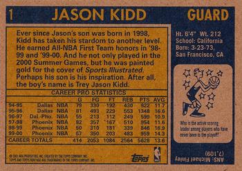 2000-01 Topps Heritage #1 Jason Kidd Back