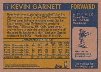 2000-01 Topps Heritage #17 Kevin Garnett Back