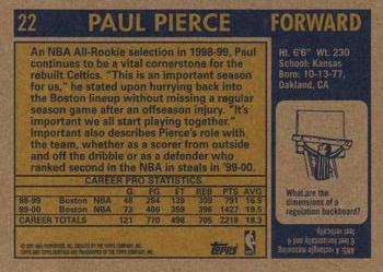 2000-01 Topps Heritage #22 Paul Pierce Back