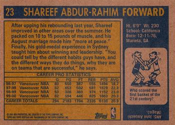 2000-01 Topps Heritage #23 Shareef Abdur-Rahim Back