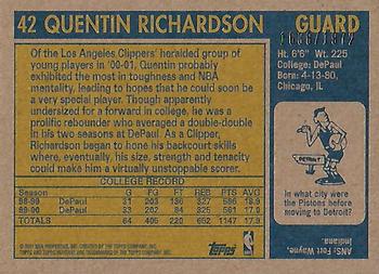 2000-01 Topps Heritage #42 Quentin Richardson Back