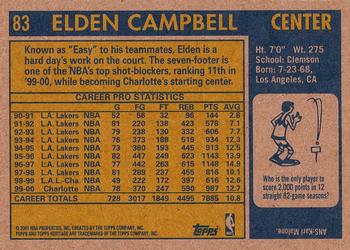 2000-01 Topps Heritage #83 Elden Campbell Back
