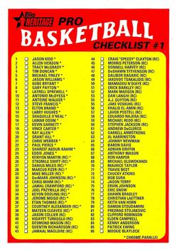 2000-01 Topps Heritage #144 Checklist 1: 1-151 Front