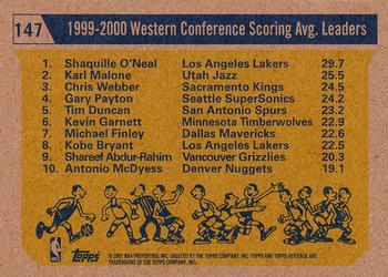 2000-01 Topps Heritage #147 1999-00 West Scoring Average Leaders Back