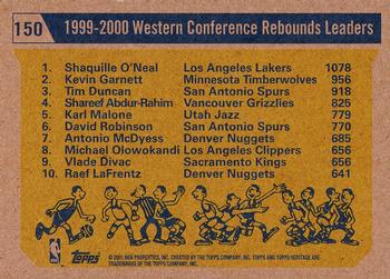 2000-01 Topps Heritage #150 1999-00 West Rebounding Leaders Back