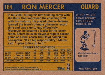 2000-01 Topps Heritage #164 Ron Mercer Back