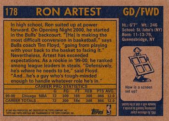 2000-01 Topps Heritage #178 Ron Artest Back