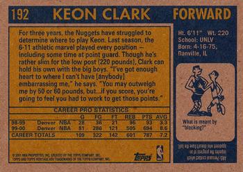 2000-01 Topps Heritage #192 Keon Clark Back