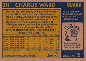 2000-01 Topps Heritage #217 Charlie Ward Back