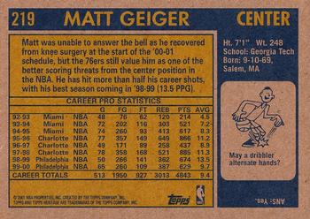 2000-01 Topps Heritage #219 Matt Geiger Back