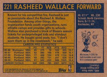 2000-01 Topps Heritage #221 Rasheed Wallace Back