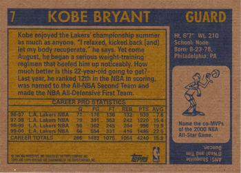 2000-01 Topps Heritage #7 Kobe Bryant Back