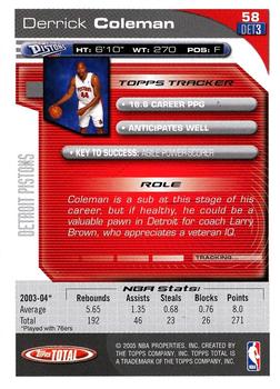 2004-05 Topps Total - Silver #58 Derrick Coleman Back