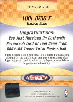 2004-05 Topps Total - Total Signature #TS-LD Luol Deng Back
