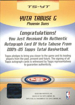 2004-05 Topps Total - Total Signature #TS-YT Yuta Tabuse Back