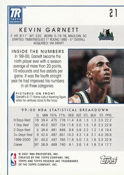 2000-01 Topps Reserve #21 Kevin Garnett Back