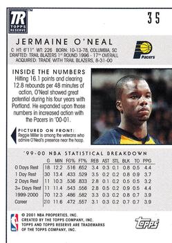 2000-01 Topps Reserve #35 Jermaine O'Neal Back