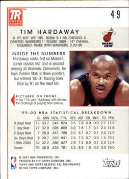 2000-01 Topps Reserve #49 Tim Hardaway Back