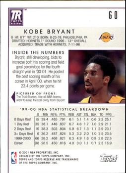 2000-01 Topps Reserve #60 Kobe Bryant Back