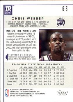 2000-01 Topps Reserve #65 Chris Webber Back