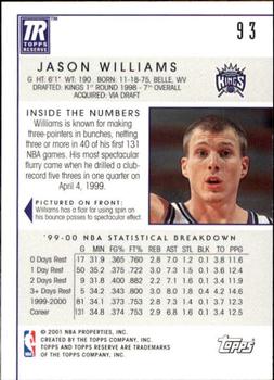 2000-01 Topps Reserve #93 Jason Williams Back