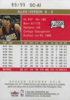 2004-05 Ultra - Season Crowns Game Used Gold #SC-AI Allen Iverson Back