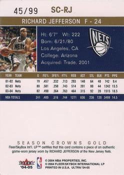 2004-05 Ultra - Season Crowns Game Used Gold #SC-RJ Richard Jefferson Back