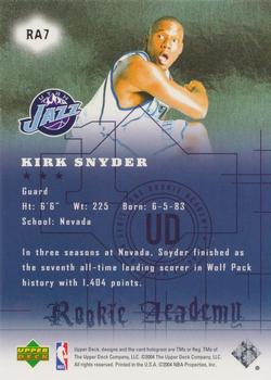 2004-05 Upper Deck - Rookie Academy #RA7 Kirk Snyder Back
