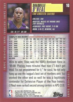 2000-01 Topps Tipoff #10 Shaquille O'Neal Back