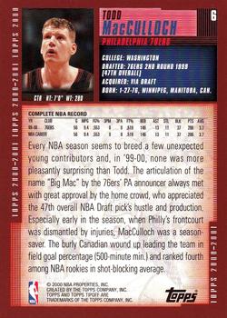2000-01 Topps Tipoff #6 Todd MacCulloch Back