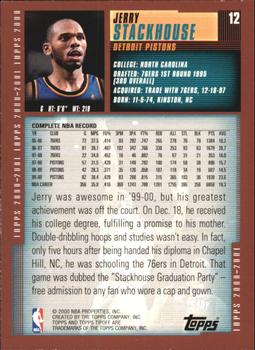 2000-01 Topps Tipoff #12 Jerry Stackhouse Back