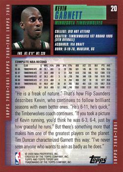 2000-01 Topps Tipoff #20 Kevin Garnett Back
