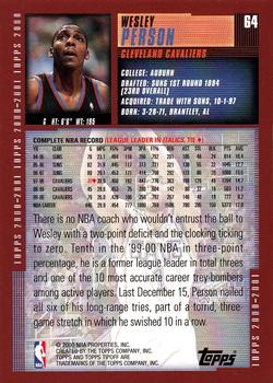 2000-01 Topps Tipoff #64 Wesley Person Back
