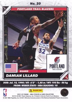 2021-22 Panini NBA Sticker & Card Collection - Cards #20 Damian Lillard Back