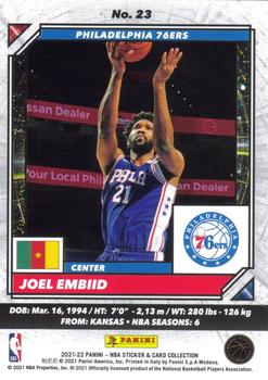 2021-22 Panini NBA Sticker & Card Collection - Cards #23 Joel Embiid Back