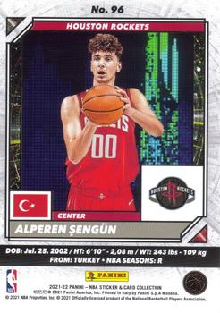 2021-22 Panini NBA Sticker & Card Collection - Cards #96 Alperen Sengun Back