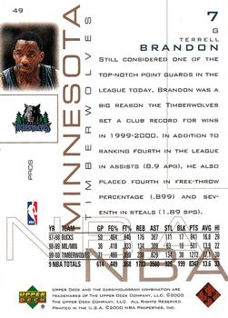 2000-01 Upper Deck Pros & Prospects #49 Terrell Brandon Back