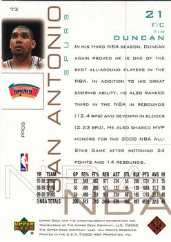 2000-01 Upper Deck Pros & Prospects #73 Tim Duncan Back