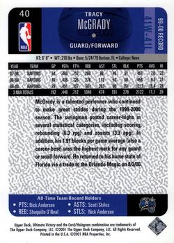 2000-01 Upper Deck Ultimate Victory #40 Tracy McGrady Back