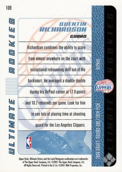 2000-01 Upper Deck Ultimate Victory #108 Quentin Richardson Back