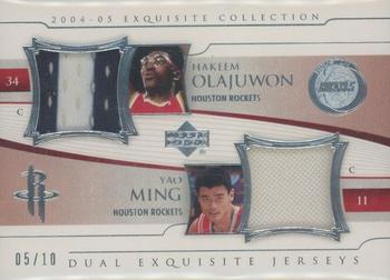 2004-05 Upper Deck Exquisite Collection - Dual Exquisite Jerseys #EJ2-OY Hakeem Olajuwon / Yao Ming Front