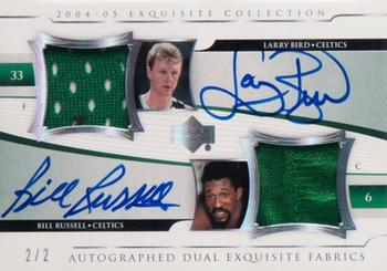 2004-05 Upper Deck Exquisite Collection - Dual Jerseys Autographs #A2E-BR Larry Bird / Bill Russell Front
