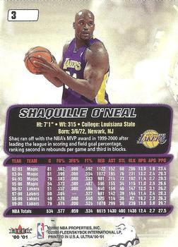 2000-01 Ultra #3 Shaquille O'Neal Back