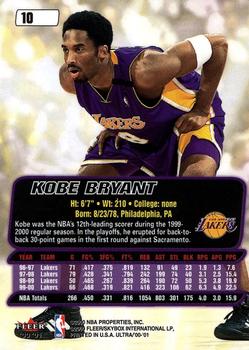 2000-01 Ultra #10 Kobe Bryant Back