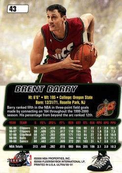2000-01 Ultra #43 Brent Barry Back
