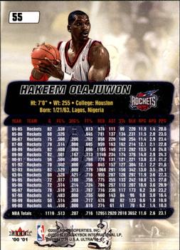 2000-01 Ultra #55 Hakeem Olajuwon Back