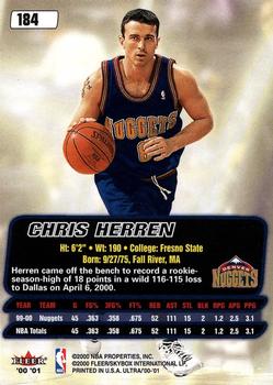 2000-01 Ultra #184 Chris Herren Back